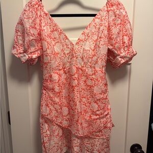 Hello Molly Pink and White Ruffled Wrap Blouse